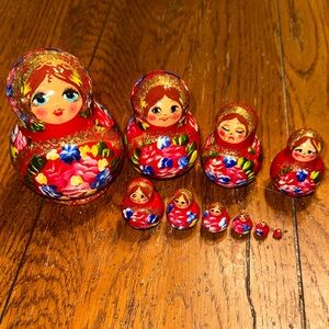 Set of 10 Nesting Dolls hand painted